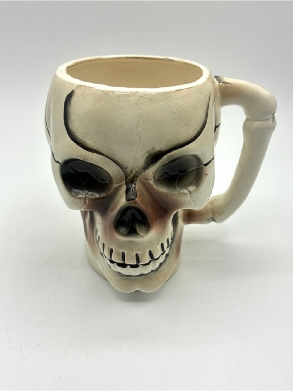Vintage Made in Japan Skull Mug Bone Handle Gothic Halloween Ceramic Cup